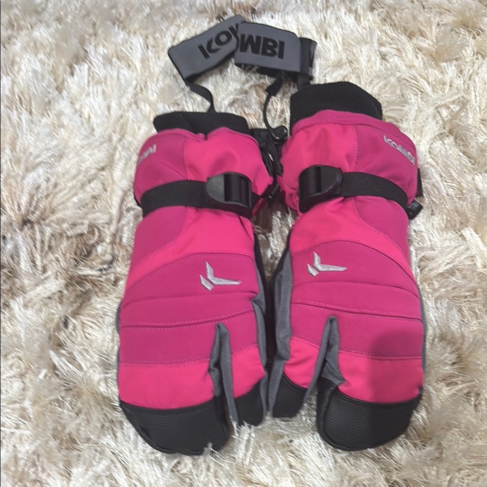 Kombi Pink and Black 3 finger gloves, ski gloves